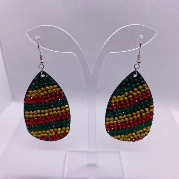 Faux Leather Earrings Covered in Rhinestones. Teardrop Earrings. Handmade - Picture 8 of 8